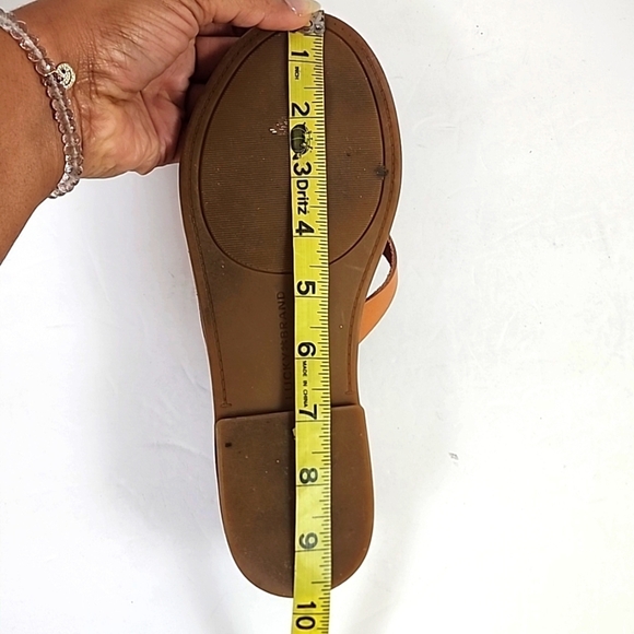 Lucky Brand Women's Tan Leather Sandals Side Buckle Festive Border Design, sz 5 - Picture 2 of 16